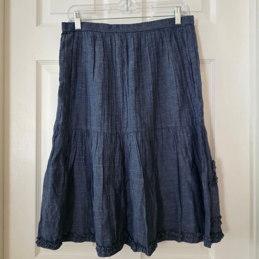 Studio West Apparel Boho Chambray Tiered Midi Skirt Size Medium - Picture 2 of 7